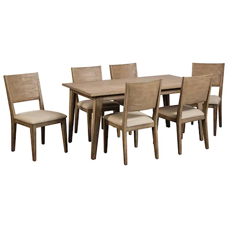 7 Piece Solid Wood Table and Upholstered Chair Set